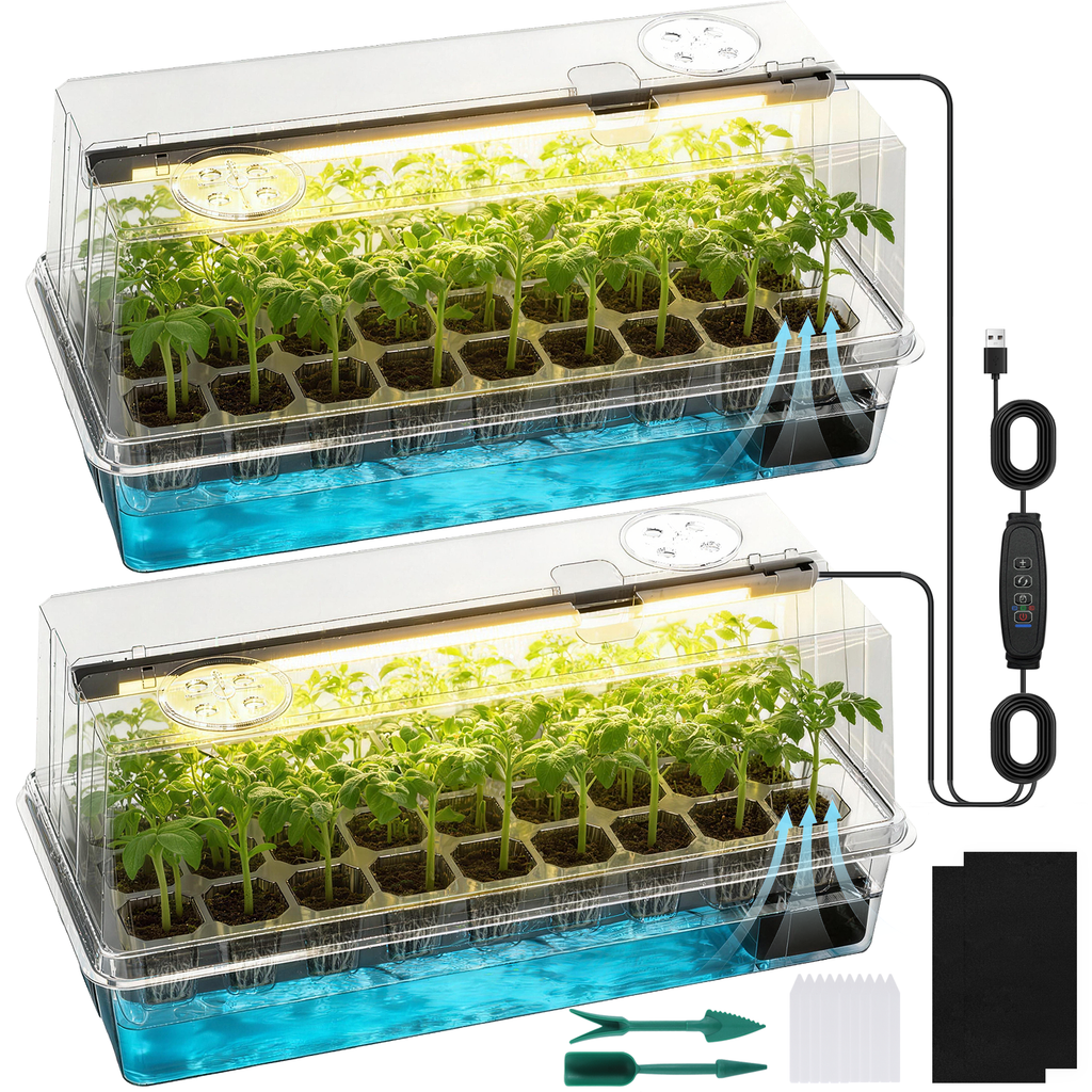 Aegreene 72 Cells Seed Starter Tray Self Watering, Seed Starter Kit with Grow Light
